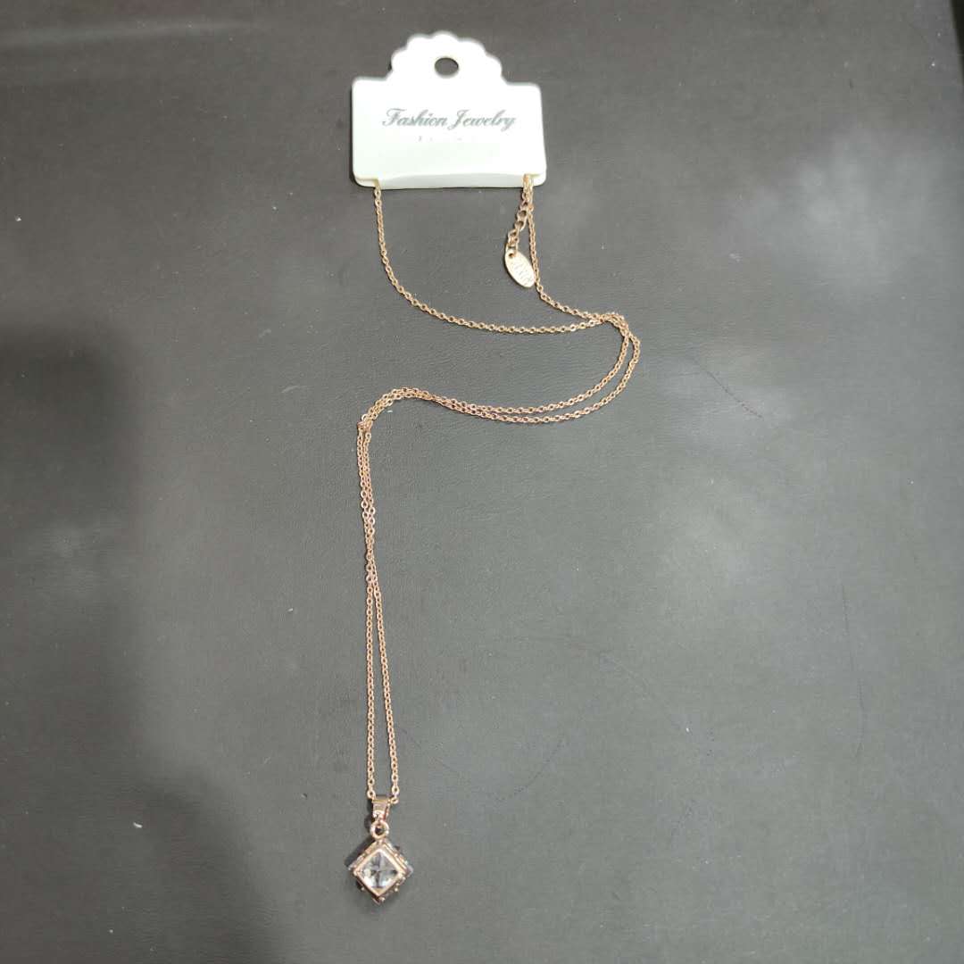 Japanese and Korean fashion copper cubic geometric jewel pendant fashion lady copper necklace