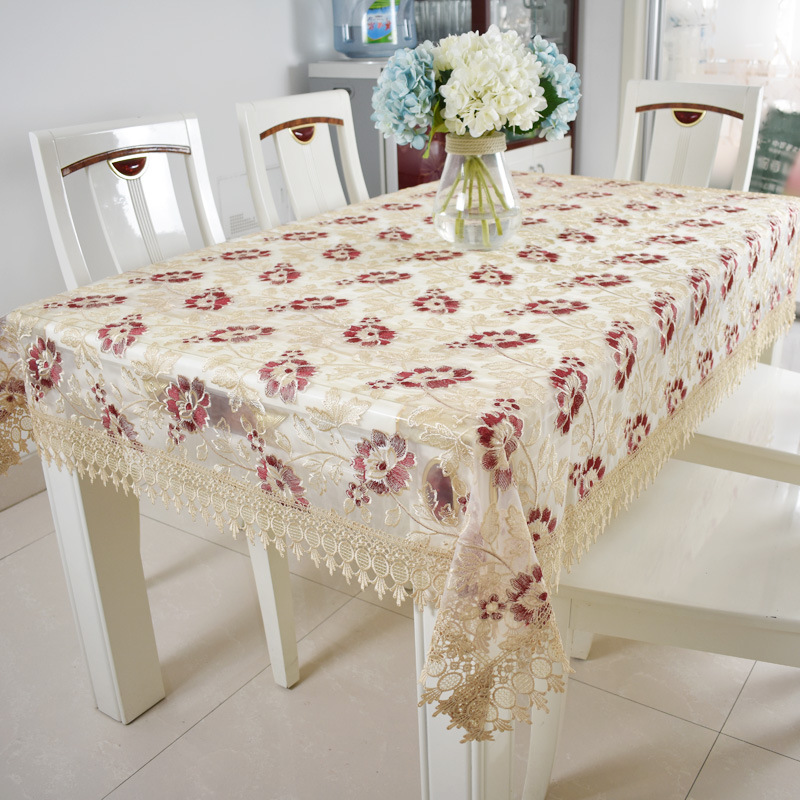 新款欧式简约玻璃纱刺绣桌布半透明绣花蕾丝茶几布长方形餐桌布