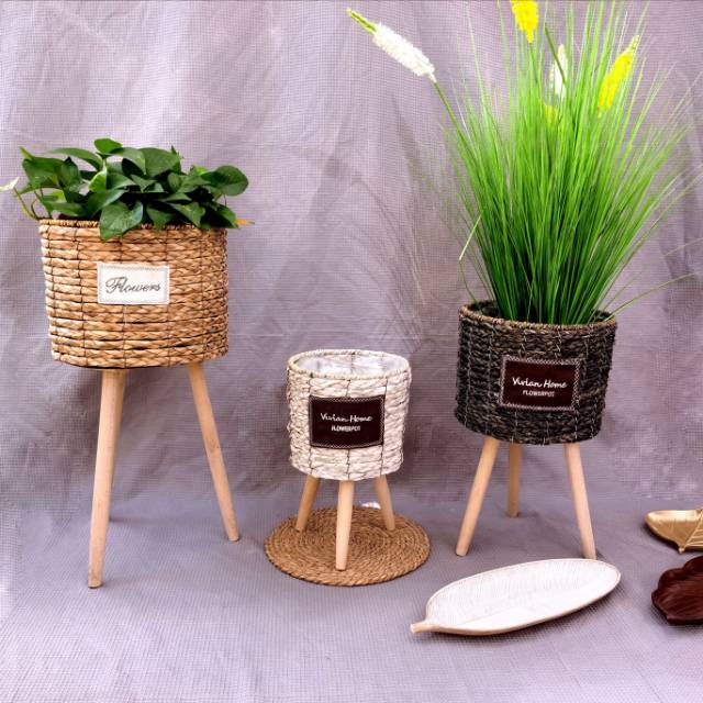 Factory direct sales of straw rope woven triangular flower POTS for home decoration, available in multiple colors