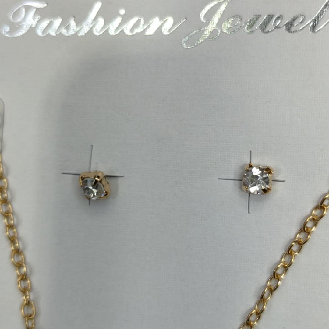 Fashion Everything Simple Gold Alloy Drop Pearl Diamond Necklace Jewel Stud Earrings Set Chain Specification drawing