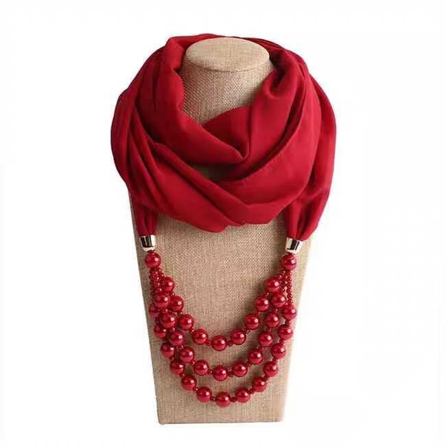 Muslim New Simple Scarf Necklace Gauze Scarf Convenient Cover Hui Imitation Pearl Bib Scarf Specification drawing