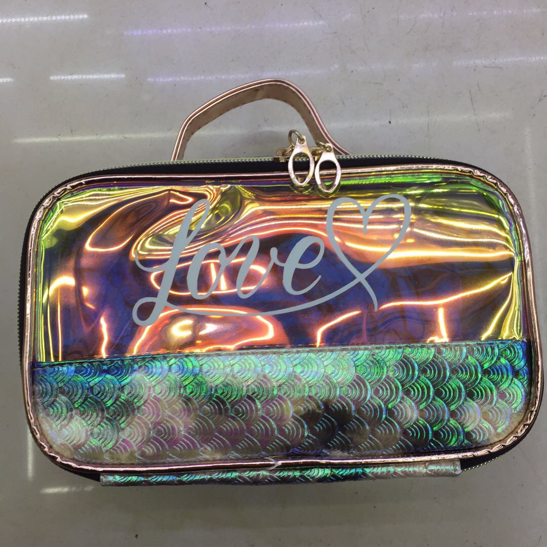 Travel Portable Makeup Bag Female Laser Bright Color Transparent Large Capacity Small Storage Bag Waterproof Carry-On Toiletry Bag details Picture