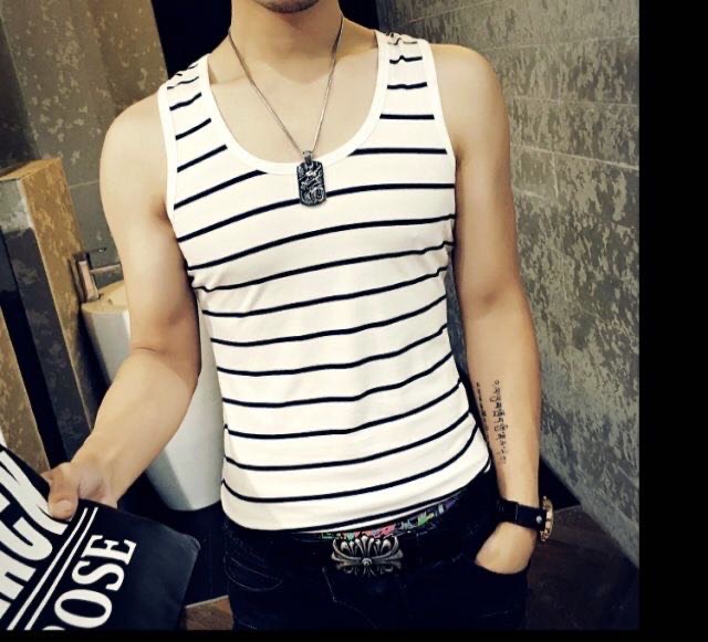 Striped Vest Vest Simple Korean Version Slim-Fit Student Clothes Summer Personality Tight Men Trend