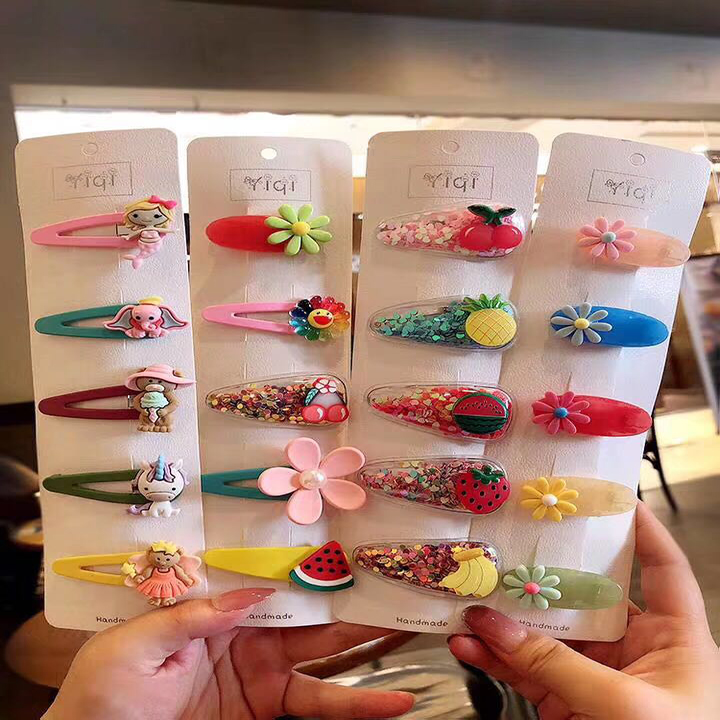 Children's hair accessories, candy color, flowing sand, transparent and elegant style, girls' fruit hair clips, side clips, baby bangs clips