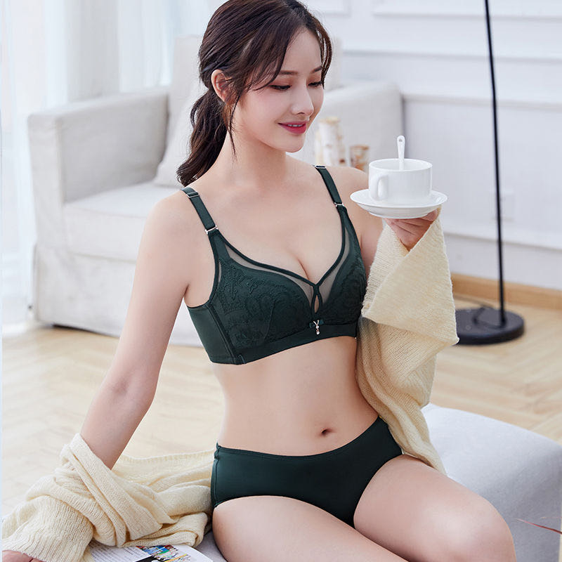 Spring Back Bra No Underwire Lingerie Set Lace Sexy No Trace Holding Thin Breathable Embroidery details Picture