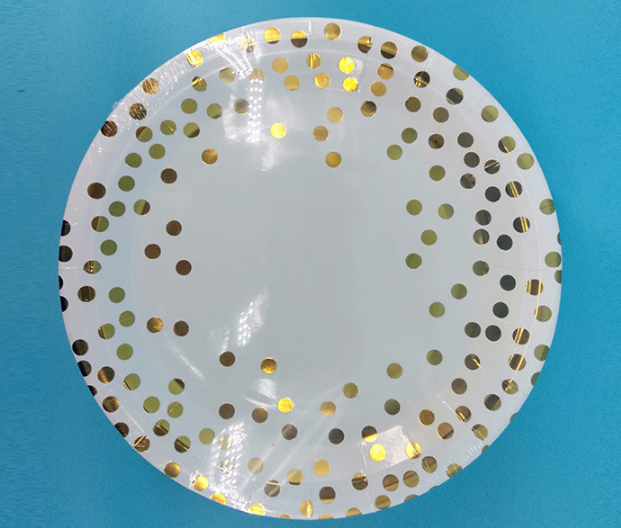 一次性纸碟生日蛋糕餐盘派对聚会9寸烫金彩色盘