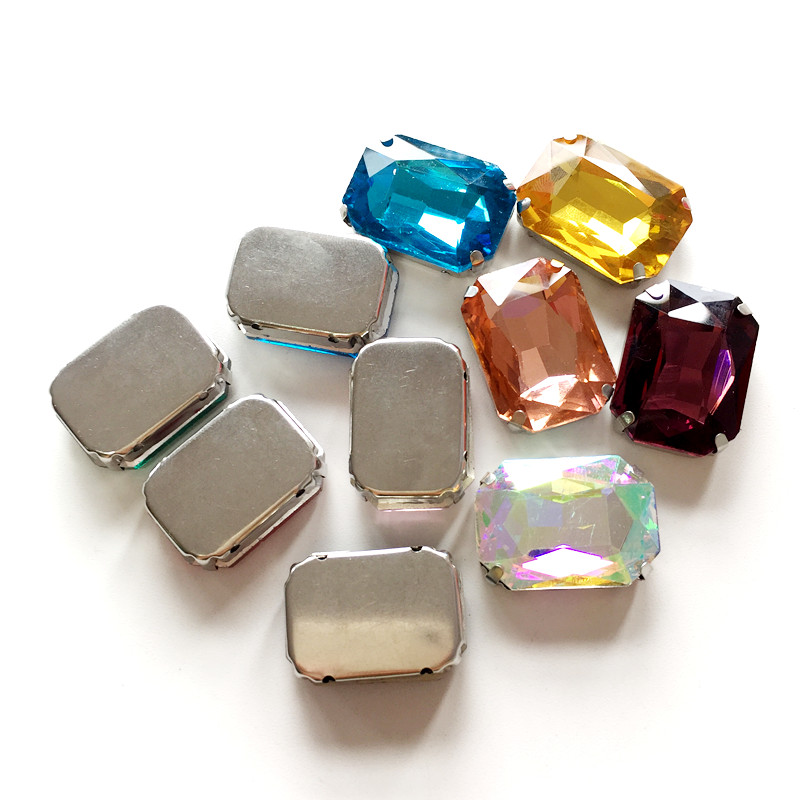 Rectangular rectangular colored glass hand-sewn claw drill DIY water drill clothing accessories clothing decorations details Picture