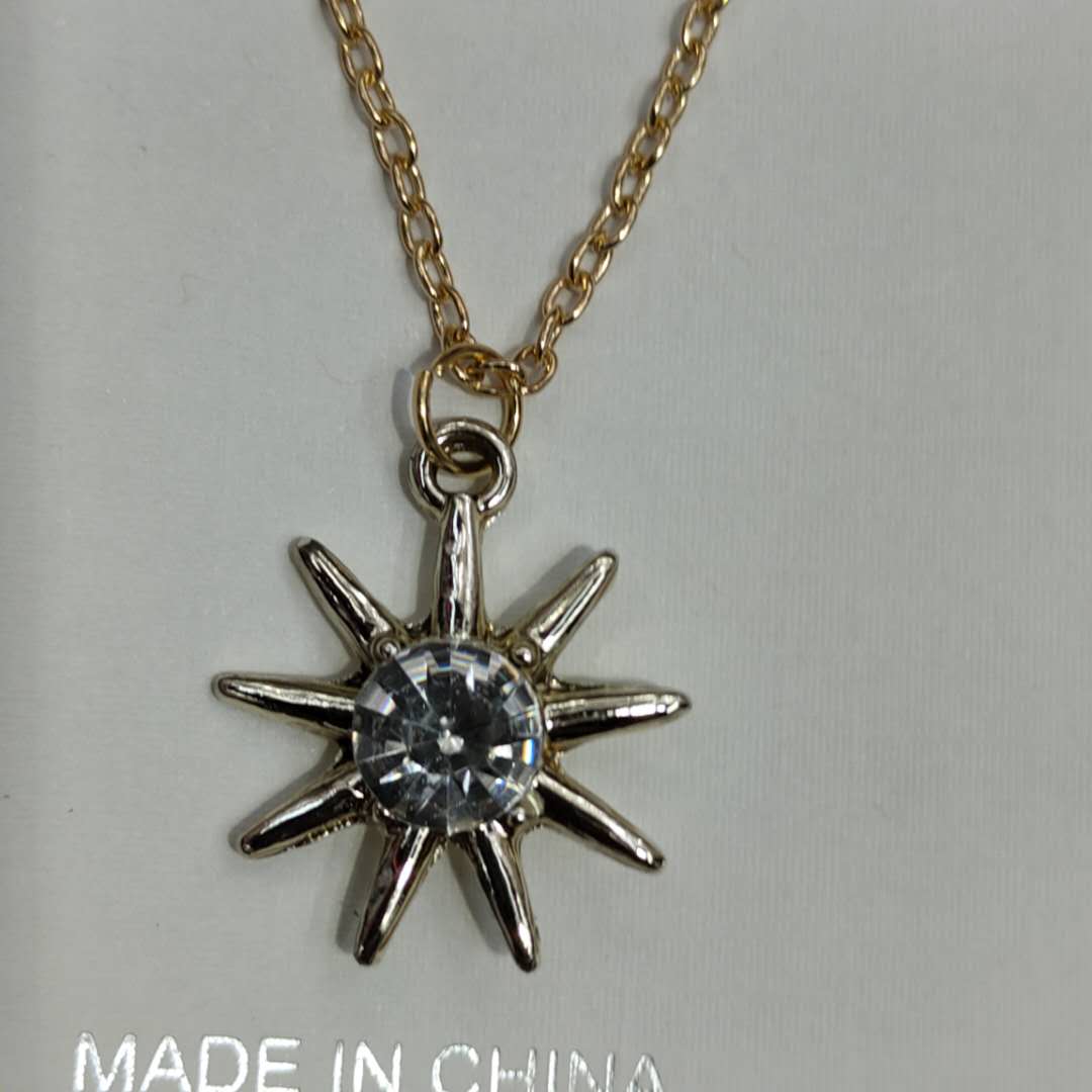 Original Toner Explosive Gold Alloy Sun Glow Rhinestone Necklace Jewel Stud Earrings Set Chain details Picture