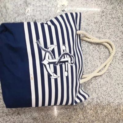 Hand Bag Canvas Bag Striped Blue Cloth Bag