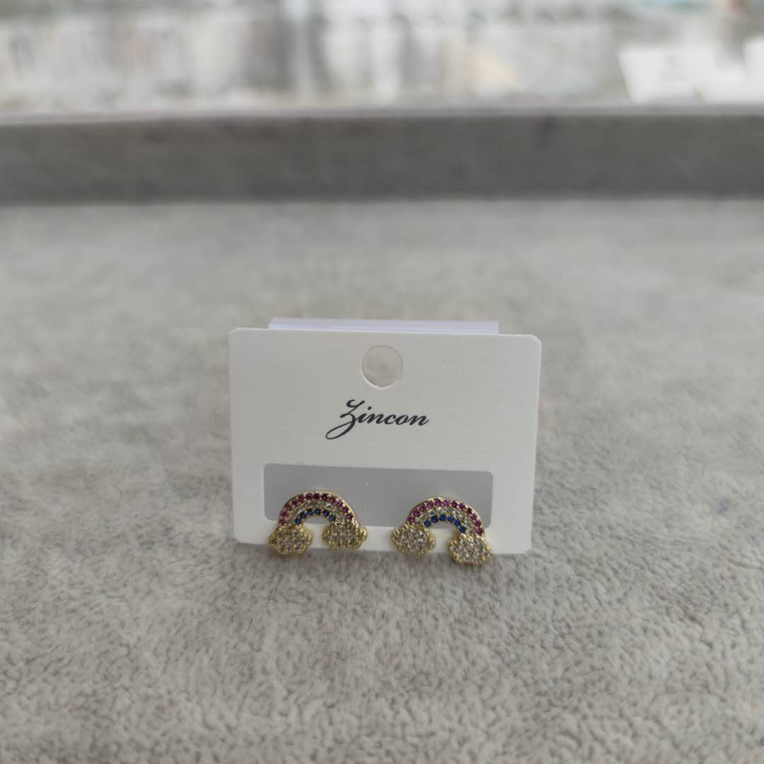 网红ins风时尚潮流耳环彩虹耳钉银针防过敏镶锆细节图