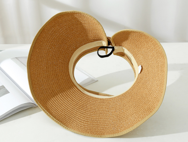 Light Brown Korean Version Of The New Large Straw Hat Beach Hat Straw Woven Empty Top Hat Multi-Color Foldable Fisherman Hat Specification drawing