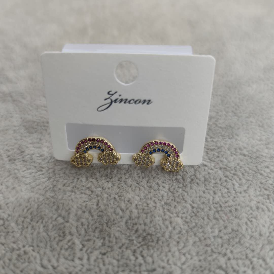 网红ins风时尚潮流耳环彩虹耳钉银针防过敏镶锆产品图