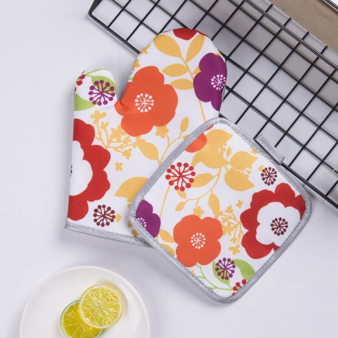 Household Microwave Insulated Gloves Large Fruit Pattern Steam Box Kitchen Baking High Temperature Resistant Heat Resistant Heat Insulation Non-Slip Heavy Cotton Gloves Specification drawing