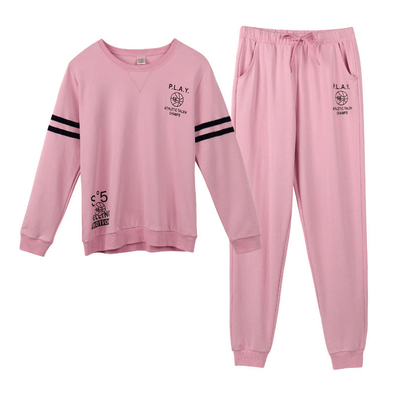 Pajamas Women Spring Pure Cotton New 2020 Long-Sleeved Sports Leisure Loose Home Suit Autumn And Winter Cotton Two-Piece Set