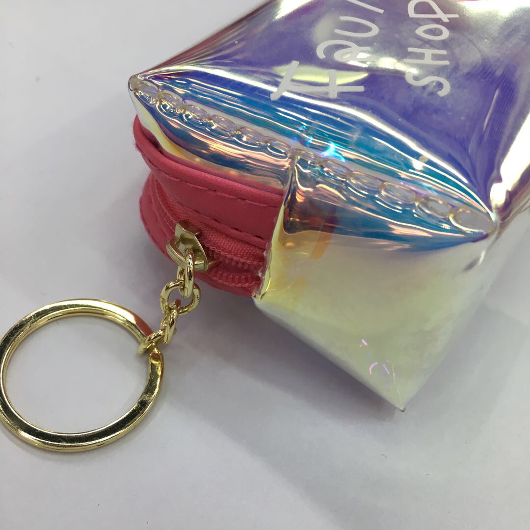 韩版时尚方形果冻色镭射炫彩透明零钱包产品图