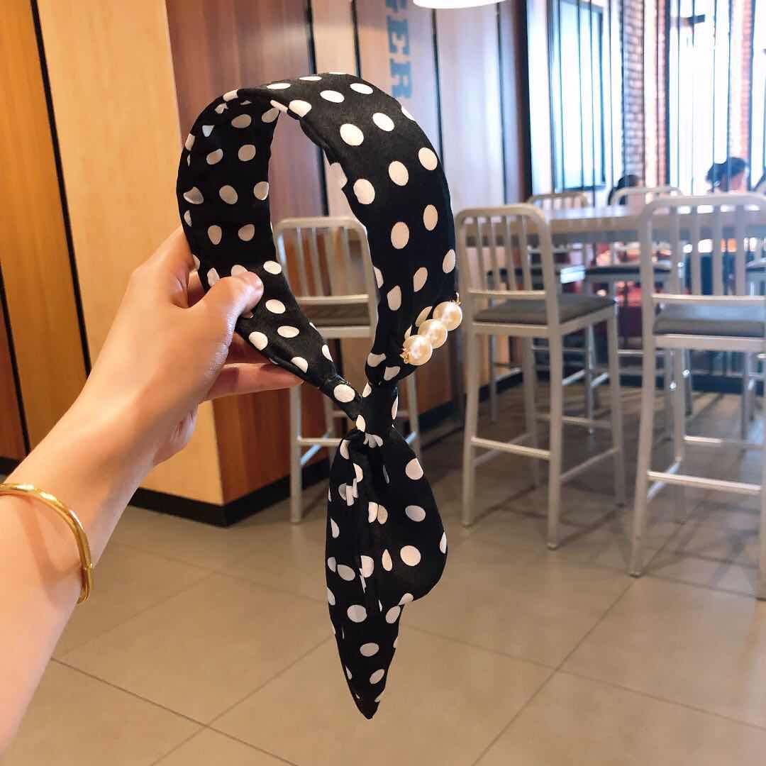 Original handcrafted chiffon vacation polka dot pearl headband Korean version series, exquisite and versatile accessory for piggy girls Specification image