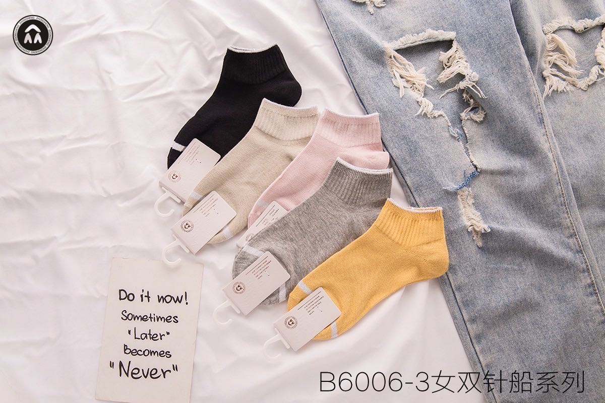 B6006 Women's Spring and Summer Breathable pure cotton double-needle boat socks Specification image