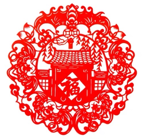 Chinese-style paper-cut window decorations, "Fu" character door stickers, hollowed-out self-adhesive Spring Festival and New Year glass stickers, auspicious and welcoming the spring details Picture