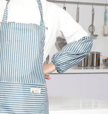条纹口袋挂带围裙同款袖套女男厨房防污细节图
