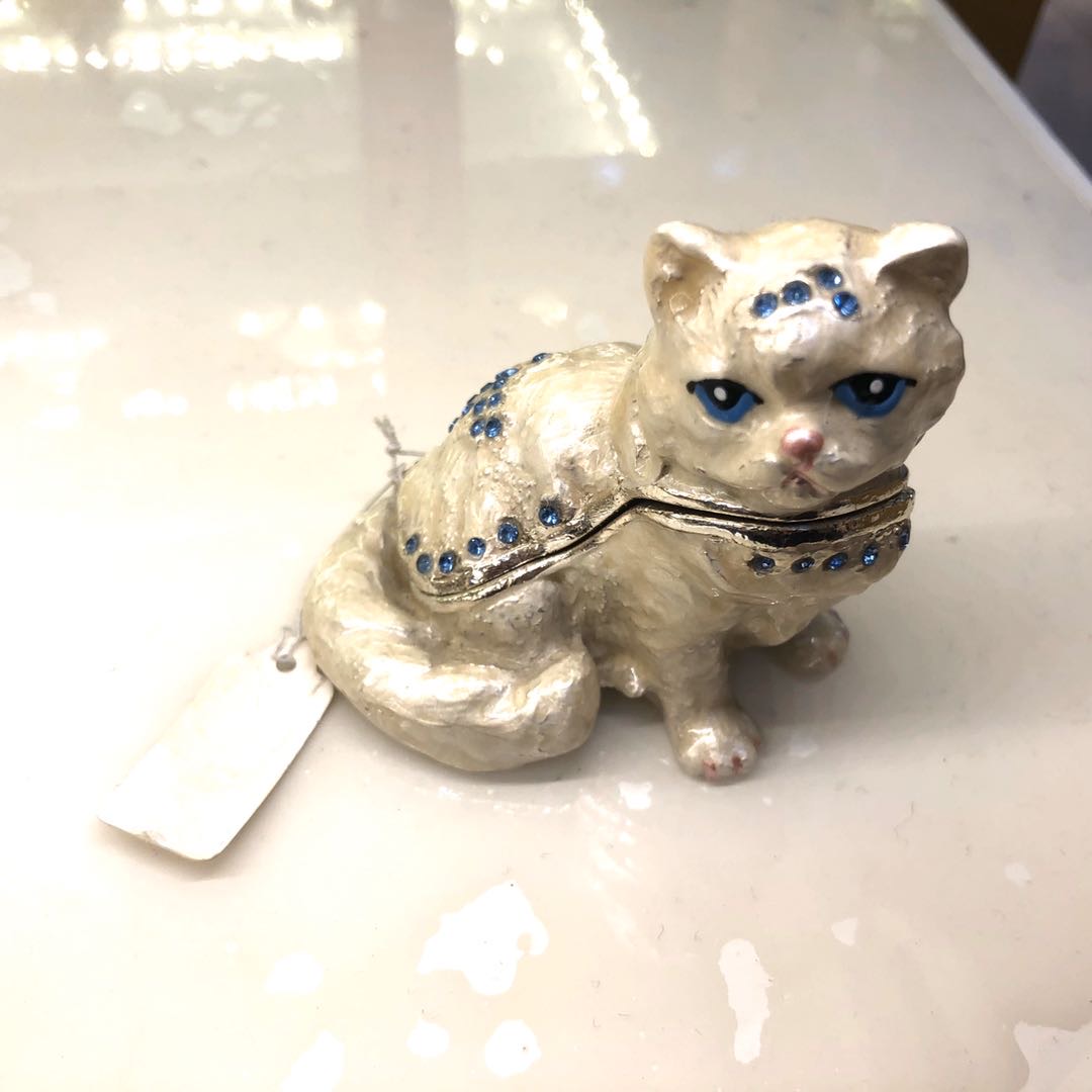 猫咪合金首饰盒婚庆礼品摆件工艺品镶嵌水晶摆件