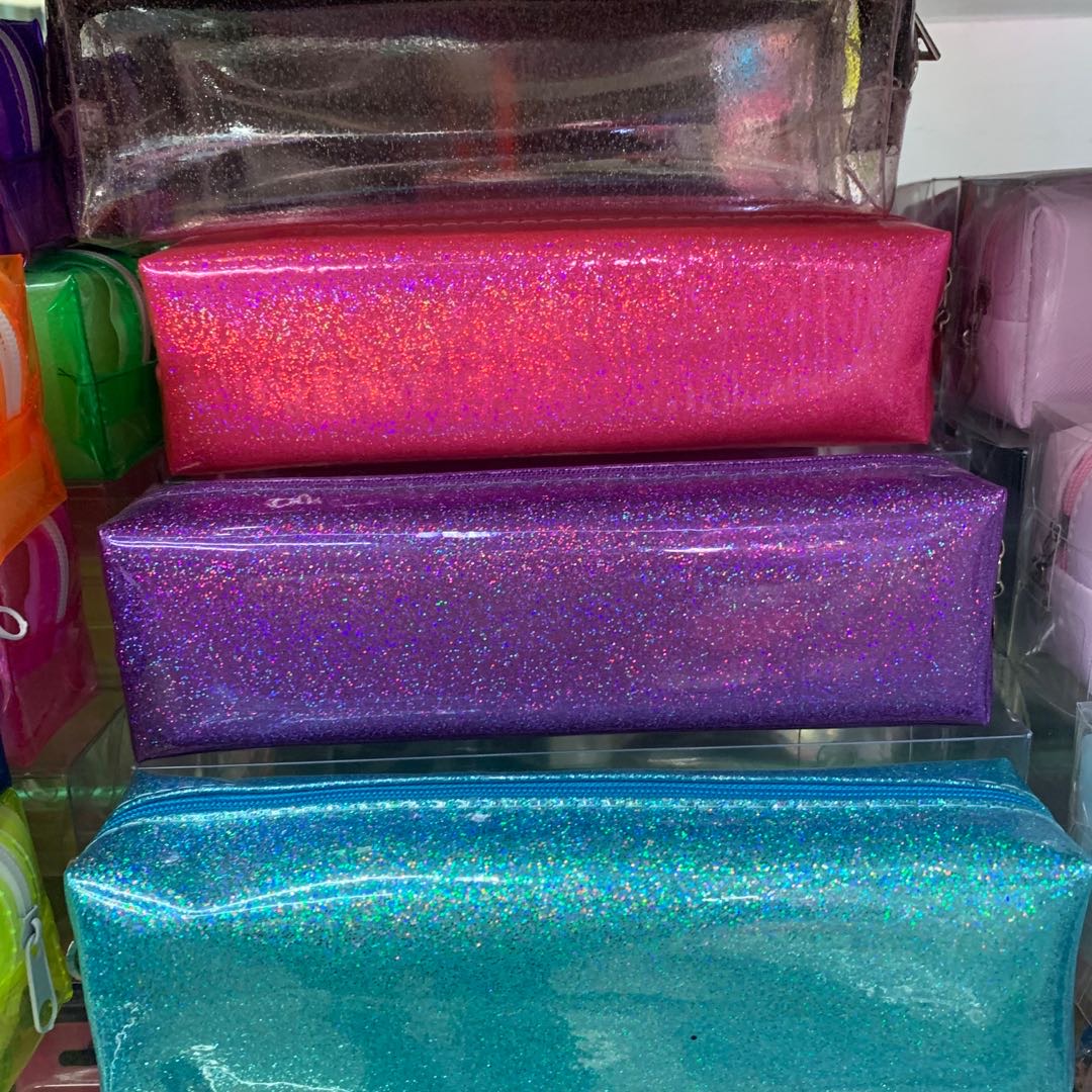 单色纯色亮晶晶款方形文具袋