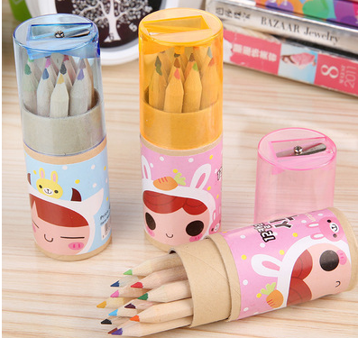 To Bo Stationery Manufacturers Direct Wholesale Cartoon Color Pencil Set Stationery 12 Color Belt Pencil Sharpener Lid Color Lead Student Pencil full figure