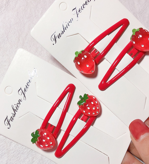 草莓bb发夹菠萝珠光滴油发夹网红可爱小清新少女心发卡边夹刘海夹