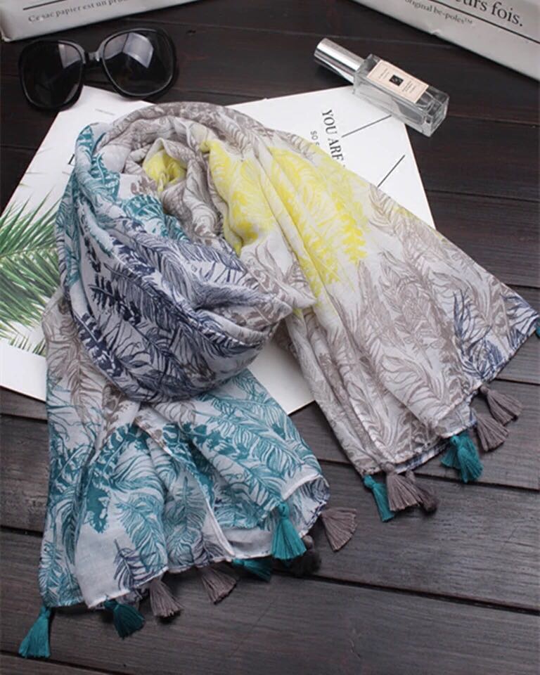 Korean Feather Pattern Long Scarf And Shawl For Dual Use details Picture