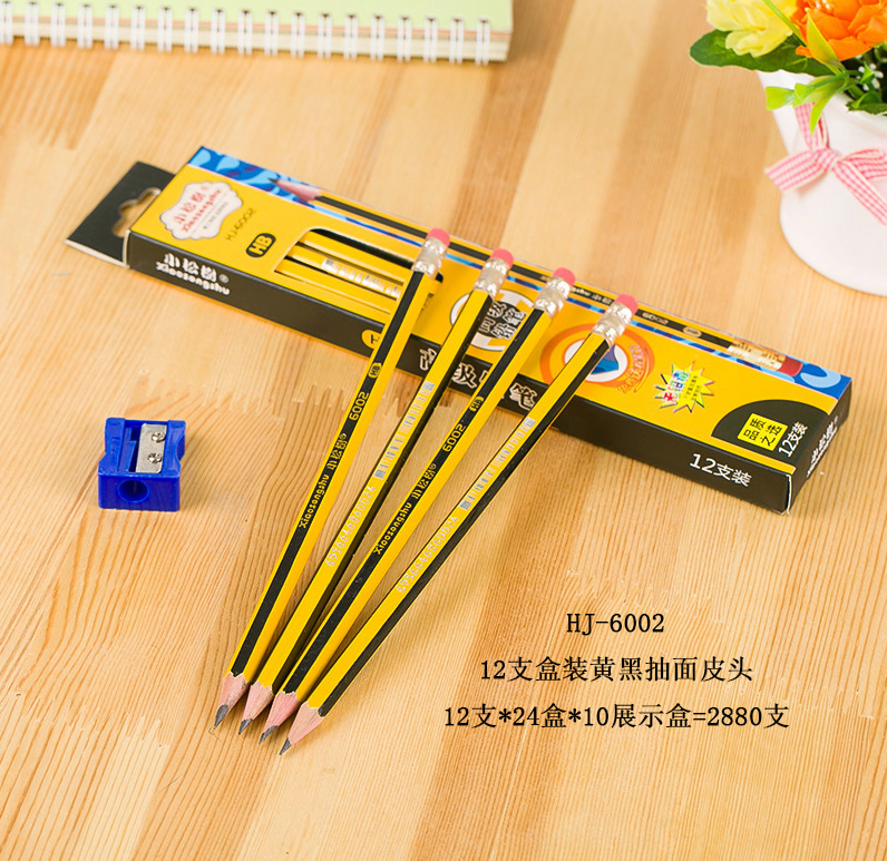 Yiwu Good Goods 12-piece box-packed yellow rod HB pencil tip supports customized wholesale for student examination HJ6002 Specification image