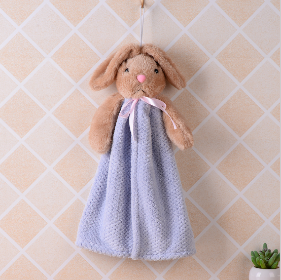 可爱珊瑚绒萌兔擦手巾卡通擦手布厨卫吸水挂式兔头毛巾厂家批发产品图