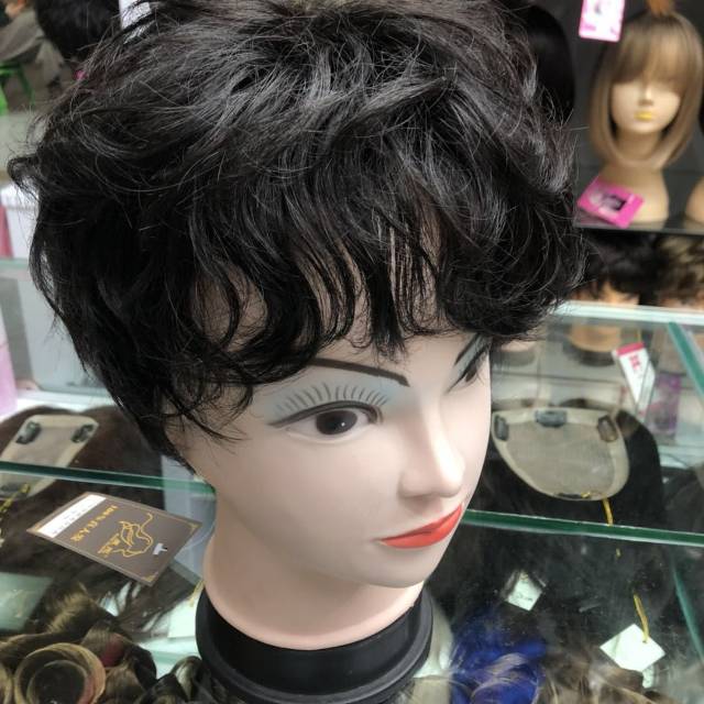 Wig short hair for women, short curly hair fashion for middle-aged and elderly mothers, false hair, fluffy natural hair, full wig, true hair 1