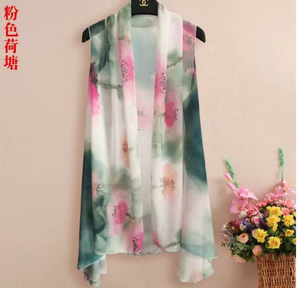 女款百搭时尚扎染印花雪纺百变衣防晒衣