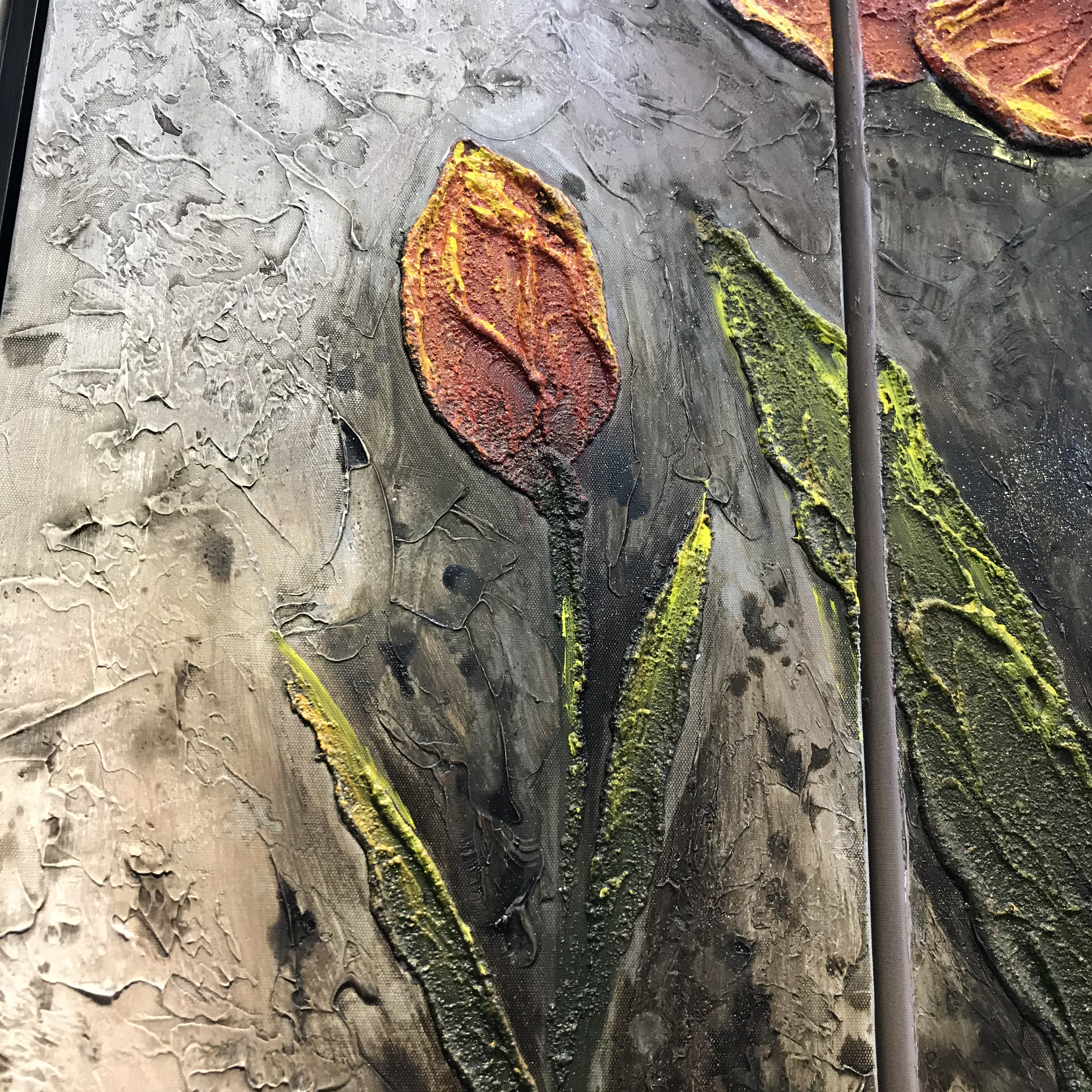 Pure hand-painted oil paintings of flowers, entrance wall hangings, living room, American minimalist, corridor, passageway, Nordic decorative paintings, handcrafted murals, and oil paintings details Picture