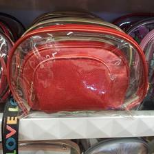 三层化妆包子母包大红色化妆袋透明塑料