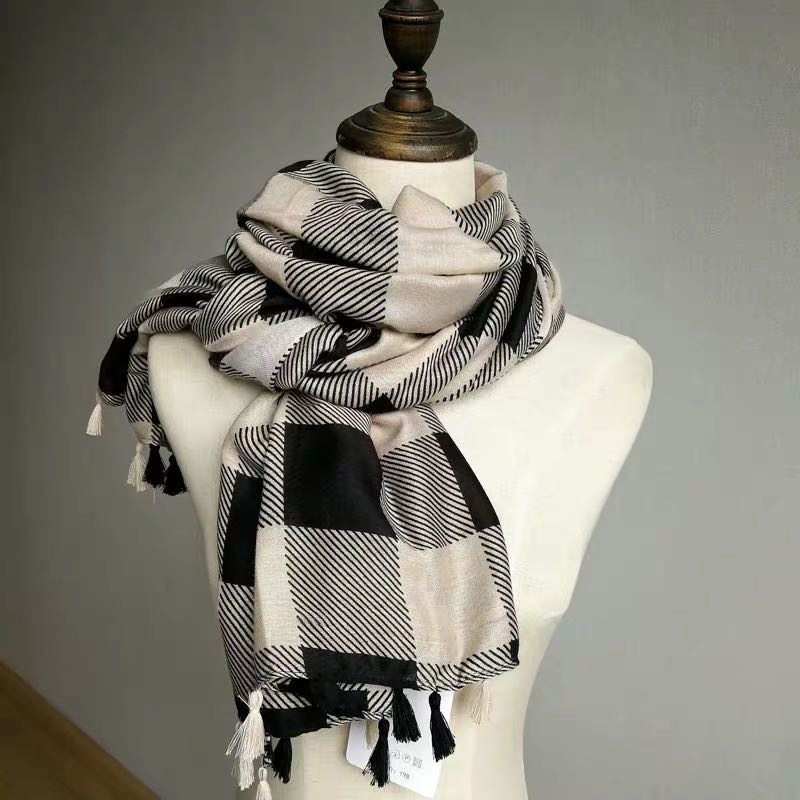 Black And White Plaid Shawl Scarf Double Casual Casual