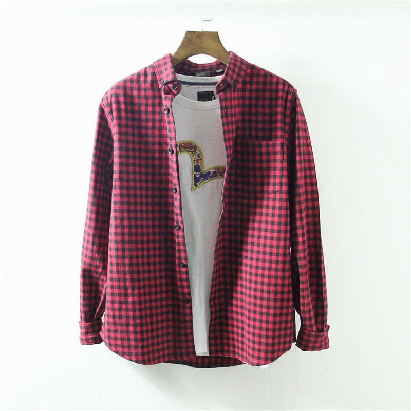 秋冬款 纯棉男士修身格子衬衫 时尚潮男衬衣 男装