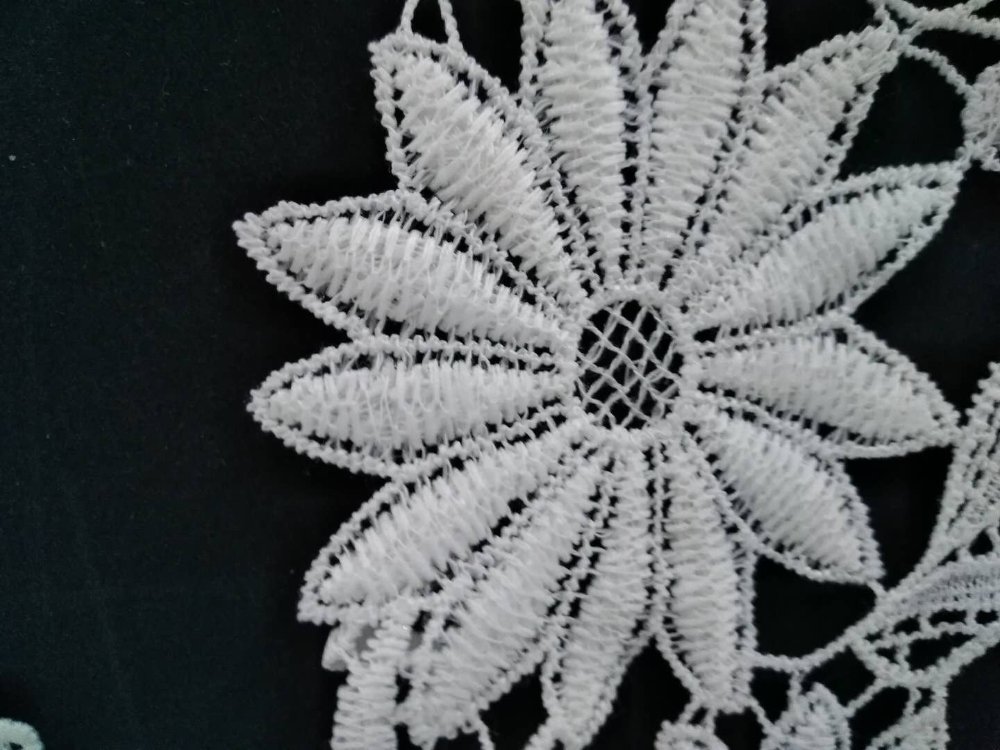 White water-soluble lace trim fabric for wide dress hem decoration with lace edge embroidery details Picture