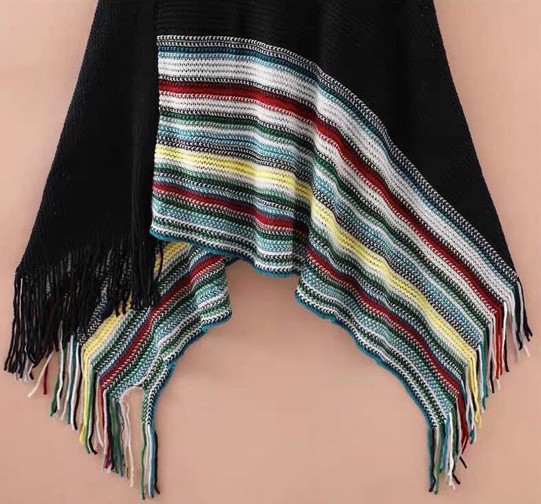Fall New Coarse Knitted Sweater Tassel Cape Cape Cover 蝙蝠衫 Loose Cape details Picture