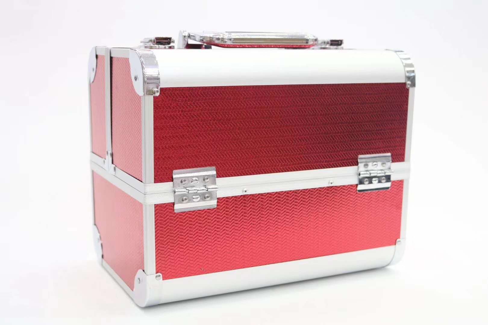 红色木纹新款双开两层化妆箱妆箱专业跟妆师多层手提便携大容量多层箱