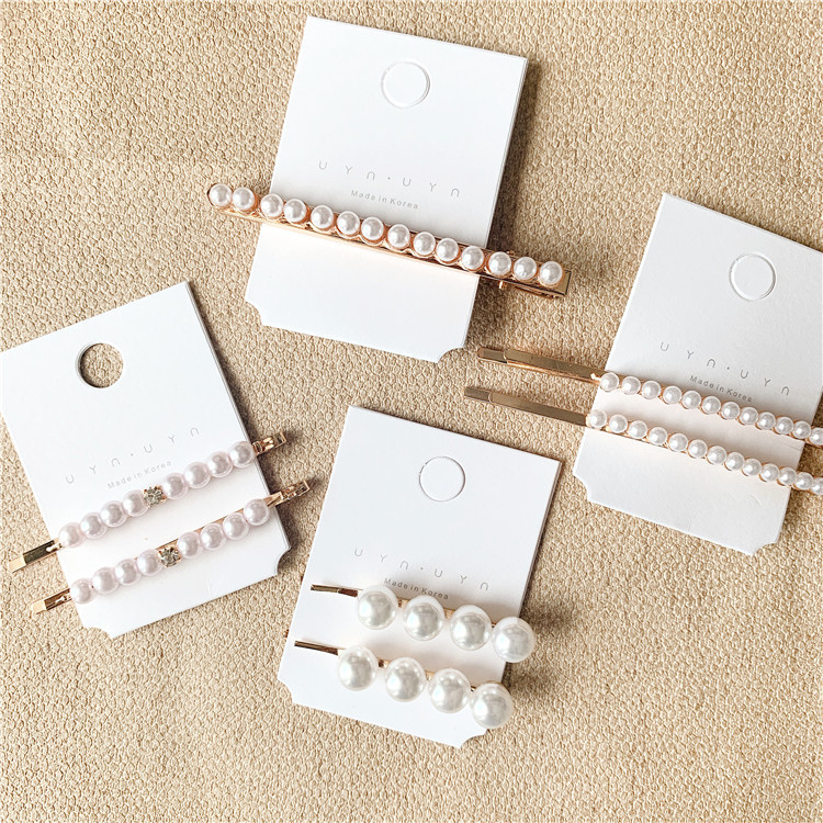 Yiwu Selection one word clip web celebrity bangs hair clip duck tip clip pearl drill hair clip Korean ins colorful beads hair clip thumbnail