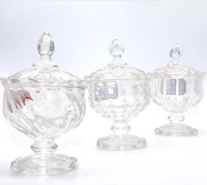 Glass candy cups, candy jars, storage jars with LIDS