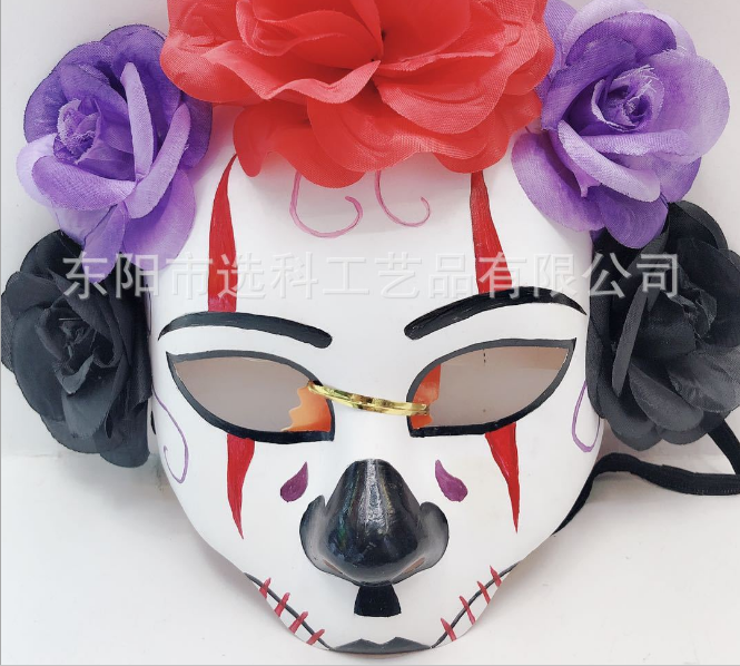 厂家直销万圣节恐怖化妆舞会派对面具彩绘亡灵鬼新娘成人面具图