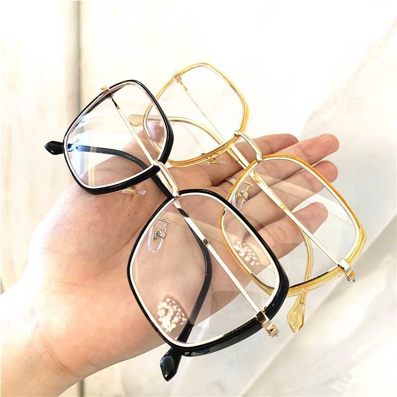 新款复古方框平光镜时尚文艺学生潮流金属眼镜框配近视眼镜架产品图