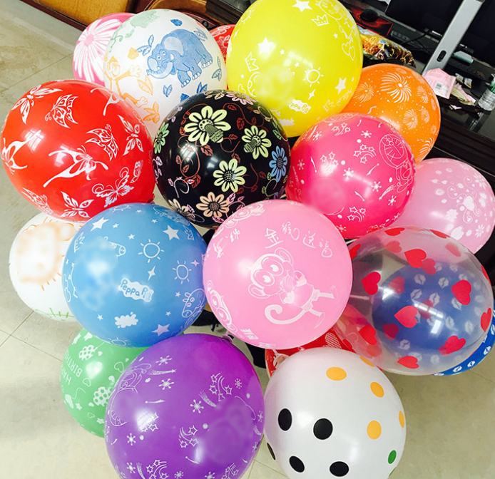 12寸印花乳胶气球批发加厚全花气球五面花纹图案婚庆气球生日派对图