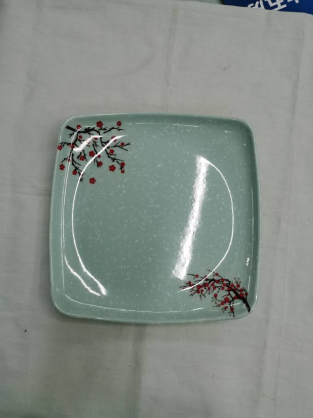 High-Grade Melamine Imitation Light Green Porcelain Square Dish Plastic Disc Platter Fast Food Cover Rice Buffet Plate Plate