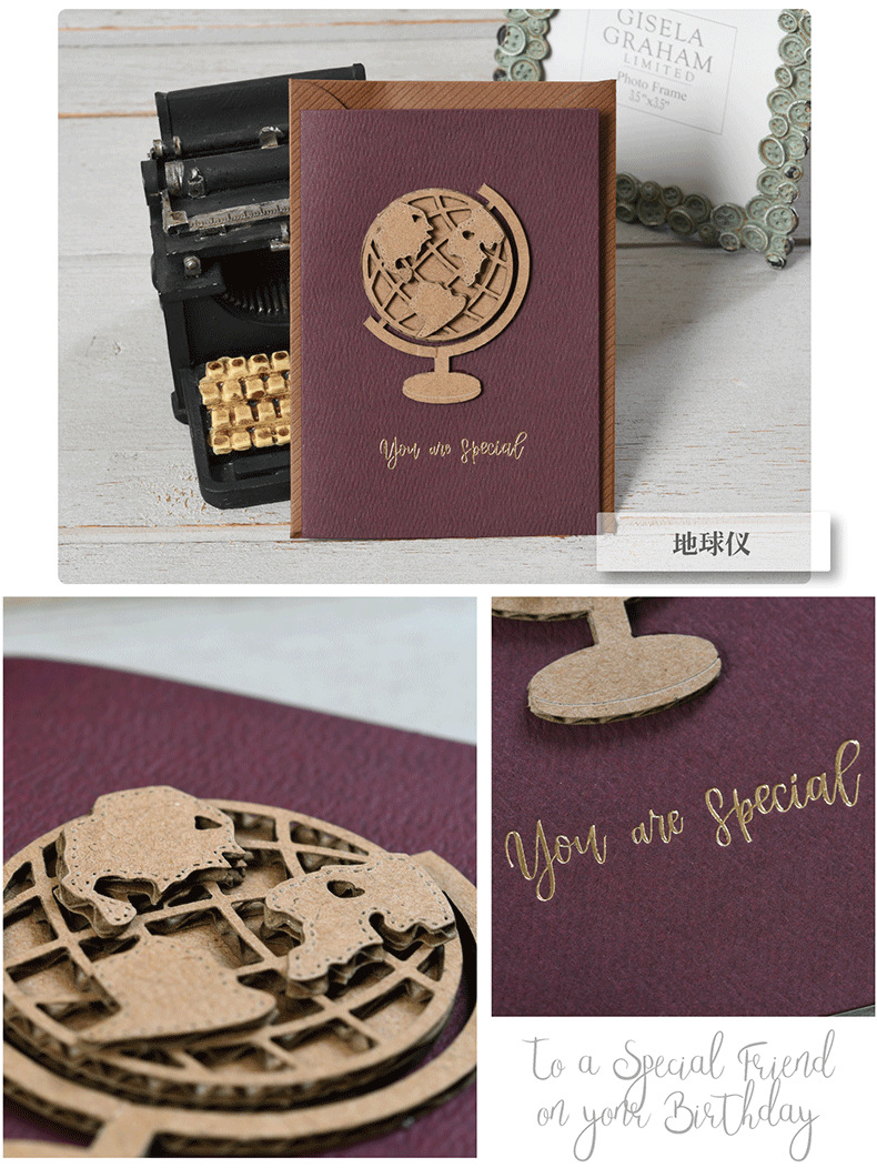 瓦楞雕刻贴片小卡片手写祝福语细节图