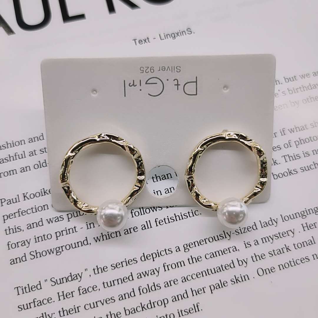 925 silver simple temperament irregular round wave earrings pearl versatile delicate earrings earrings thumbnail