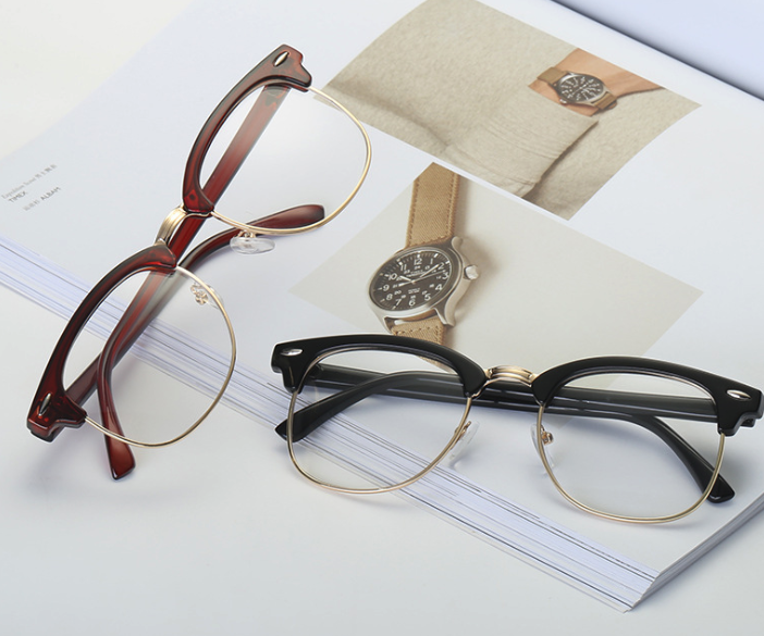 Flat light glasses frame, semi-frame, retro rice nail myopia glasses, anti-blue light and anti-ultraviolet glasses frame Specification image