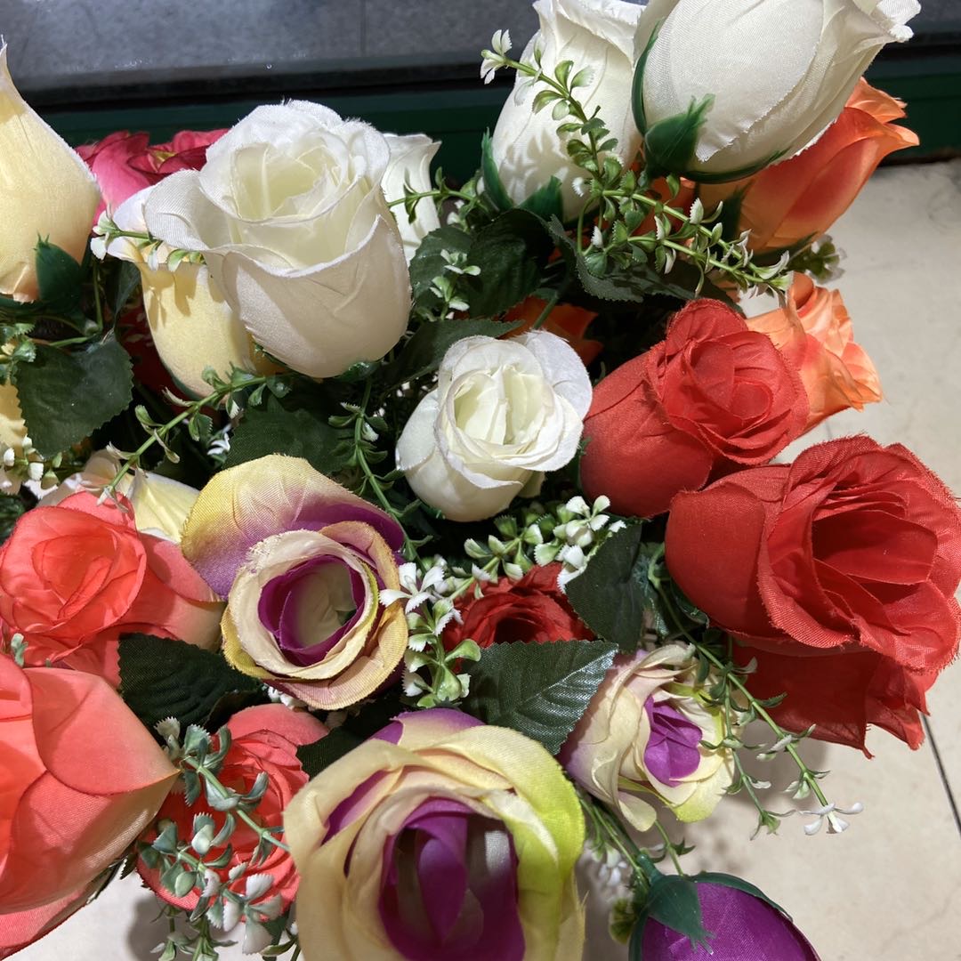 花艺花束绢花花假婚庆公司家居仿真花5头玫瑰花装饰花卉餐桌花摆花混合式花