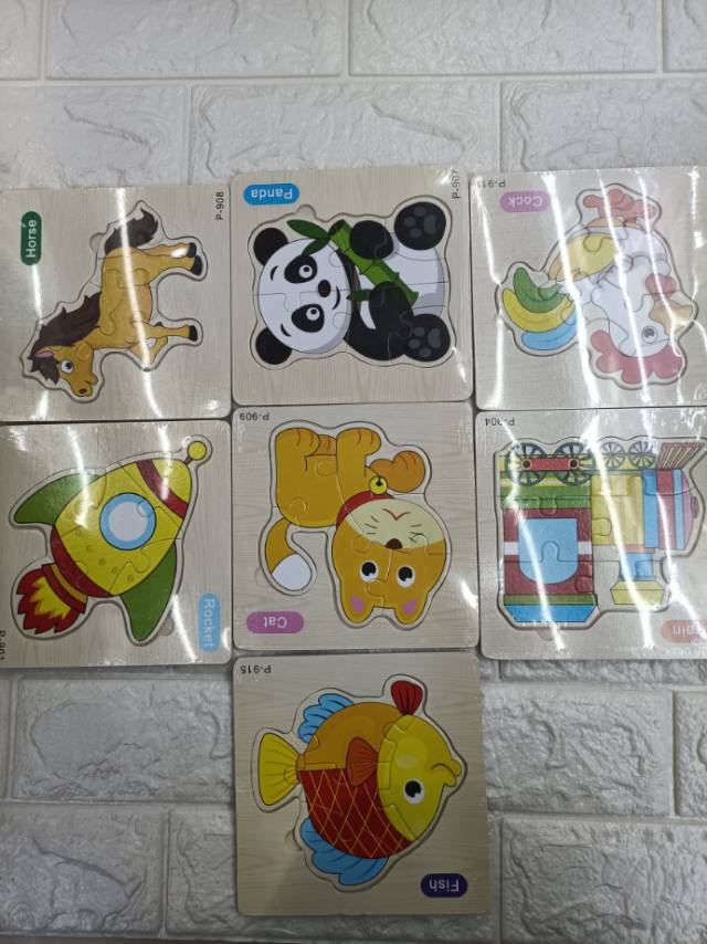 儿童趣味益智动物卡通木质小拼图ST240玩具